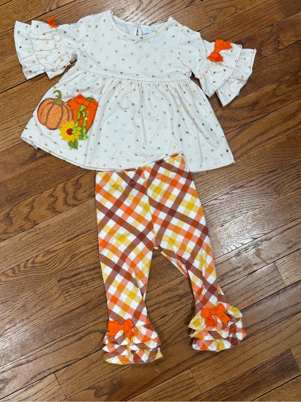 Rare Editions Fall Pumpkin Thanksgiving Outfit Set Baby Girls size 12-18 months